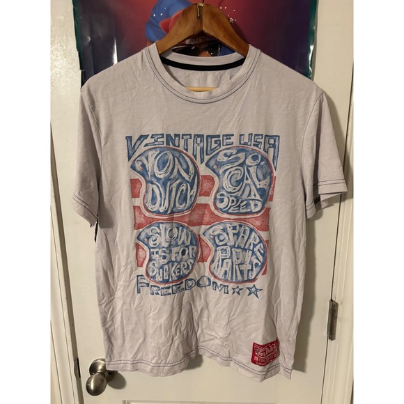 Von Dutch Tops - Von Dutch Vintage USA So Cal Graphic T-Shirt Grey Red Blue Large